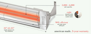 Infratech WD-Series 3,000W 33" Outdoor Electric Patio Heater – Dual Element, Marine Grade, 208V/240V/277V/480V
