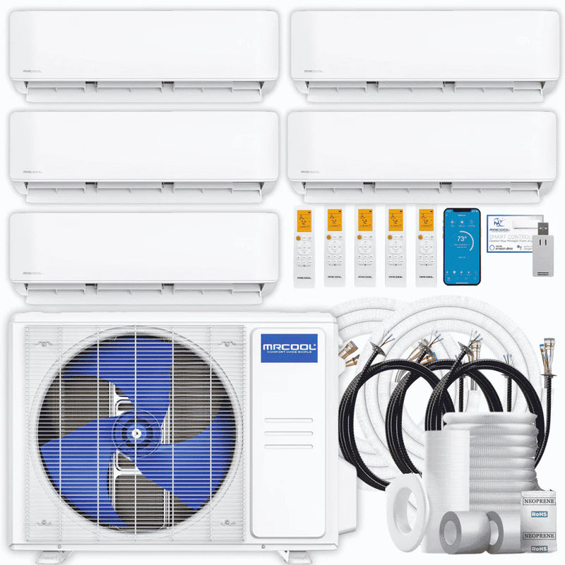 MRCOOL DIY 5th Gen 5-Zone 33,000 BTU Ductless Mini-Split Heat Pump System with Pre-Charged Line Sets (6K+6K+6K+6K+9K)