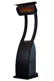 Black outdoor heater with visible brand logo on a white background