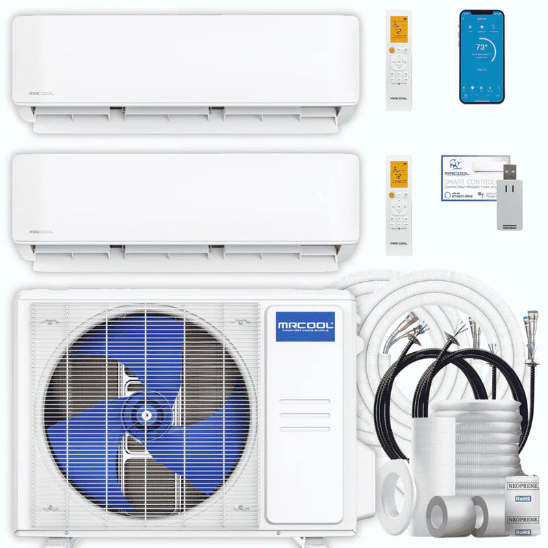 MRCOOL DIY 5th Gen 2-Zone 24,000 BTU Ductless Mini-Split Heat Pump System with Pre-Charged Line Sets (12K+12K)