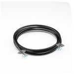 Black cable with a white label on a white background
